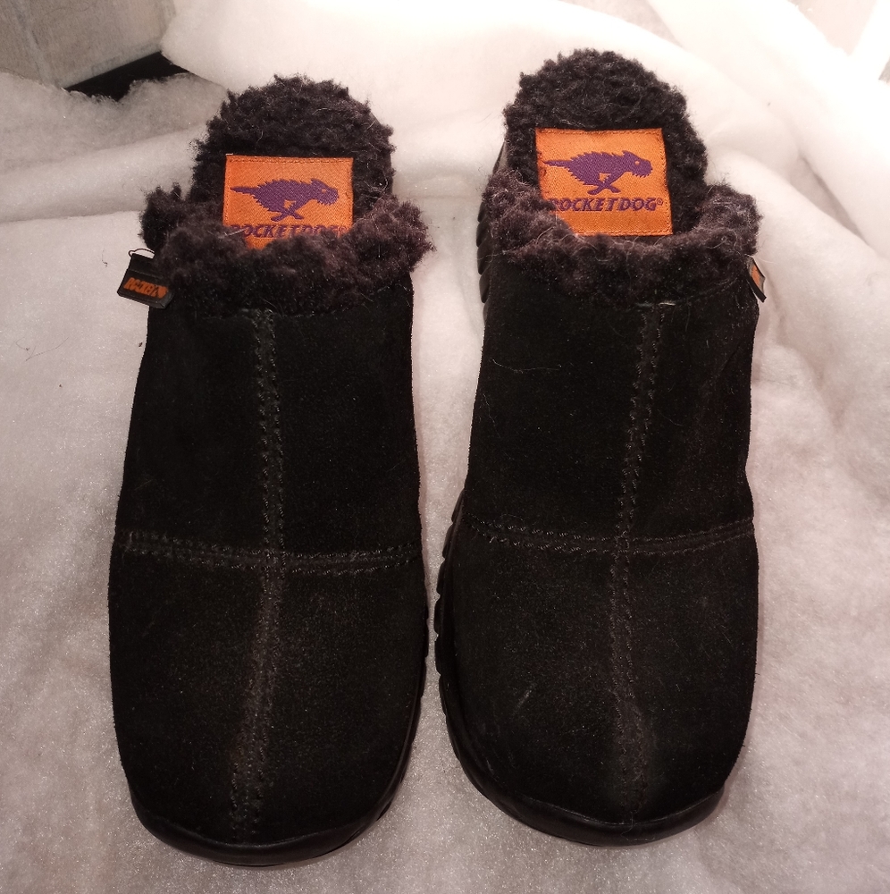 Rocket dog black chunky suede clogs